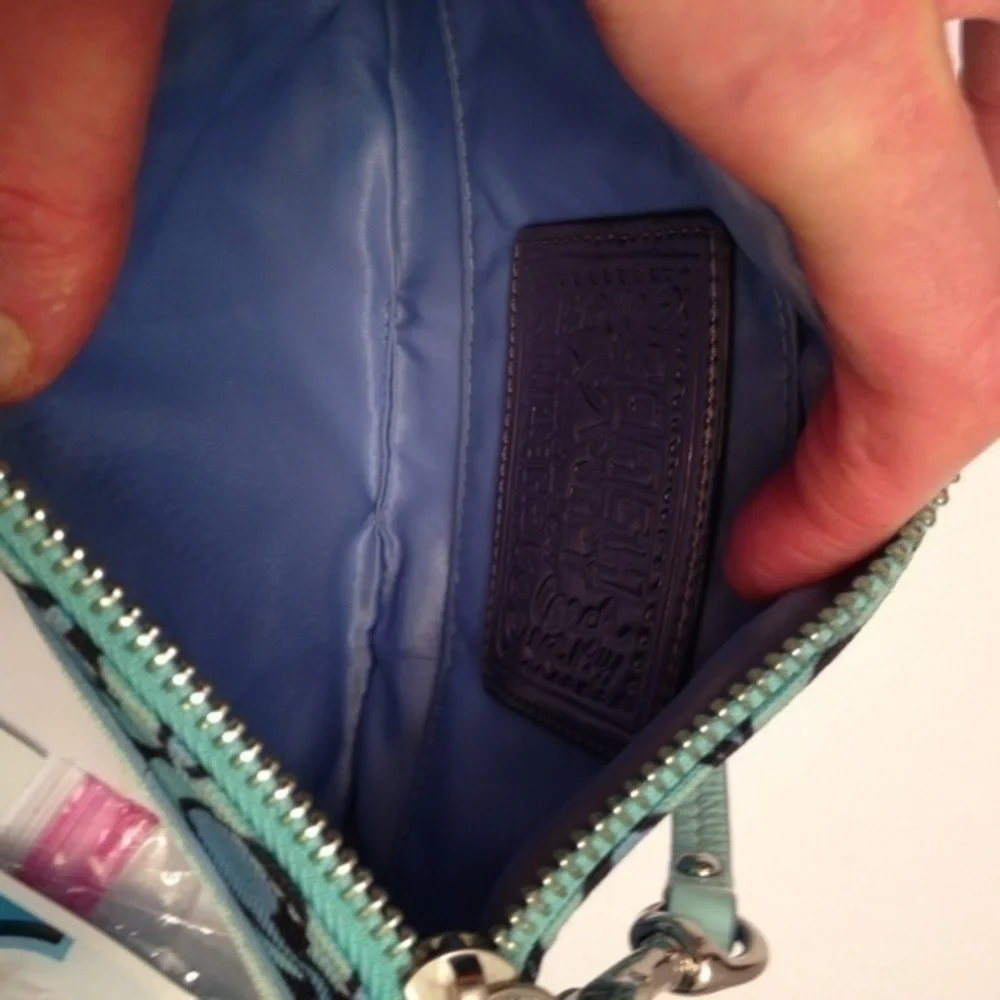 Coach aqua blue c teal poppy wristlet wallet rare